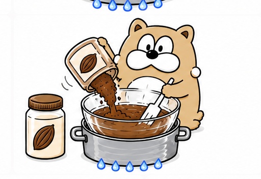 タヌキがカカオパウダーを加えている様子